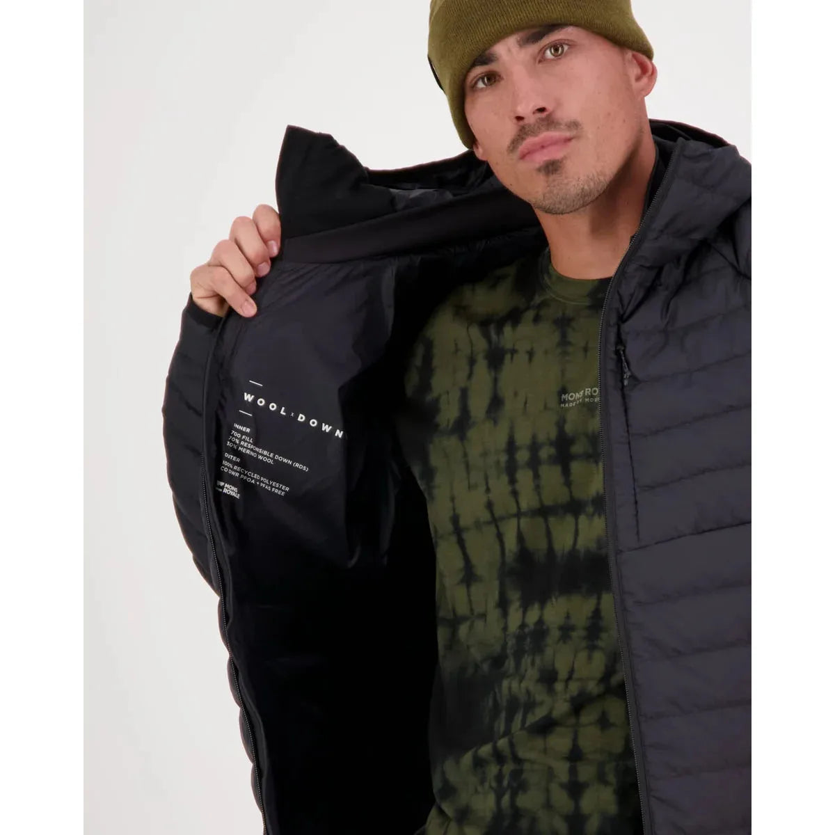 Mons Royale Men's Atmos Wool Down Lightweight Packable Hood