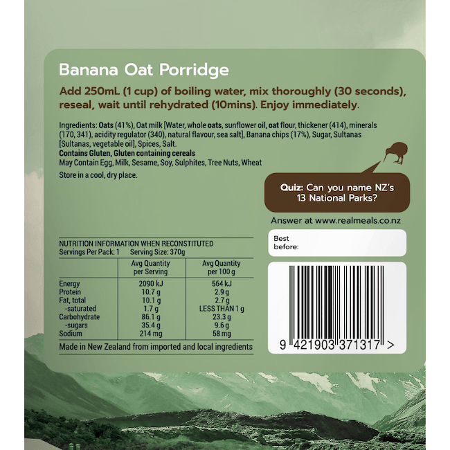 Real Meals Banana Oat Porridge