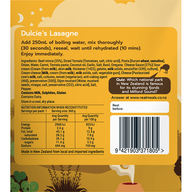 Real Meals Dulcie's Lasagne