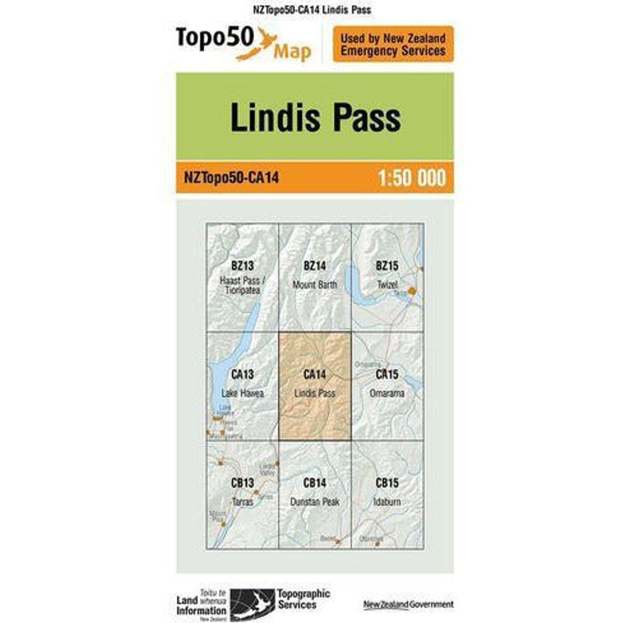 Topo Map 50 Lindis Pass CA14 Outside Sports