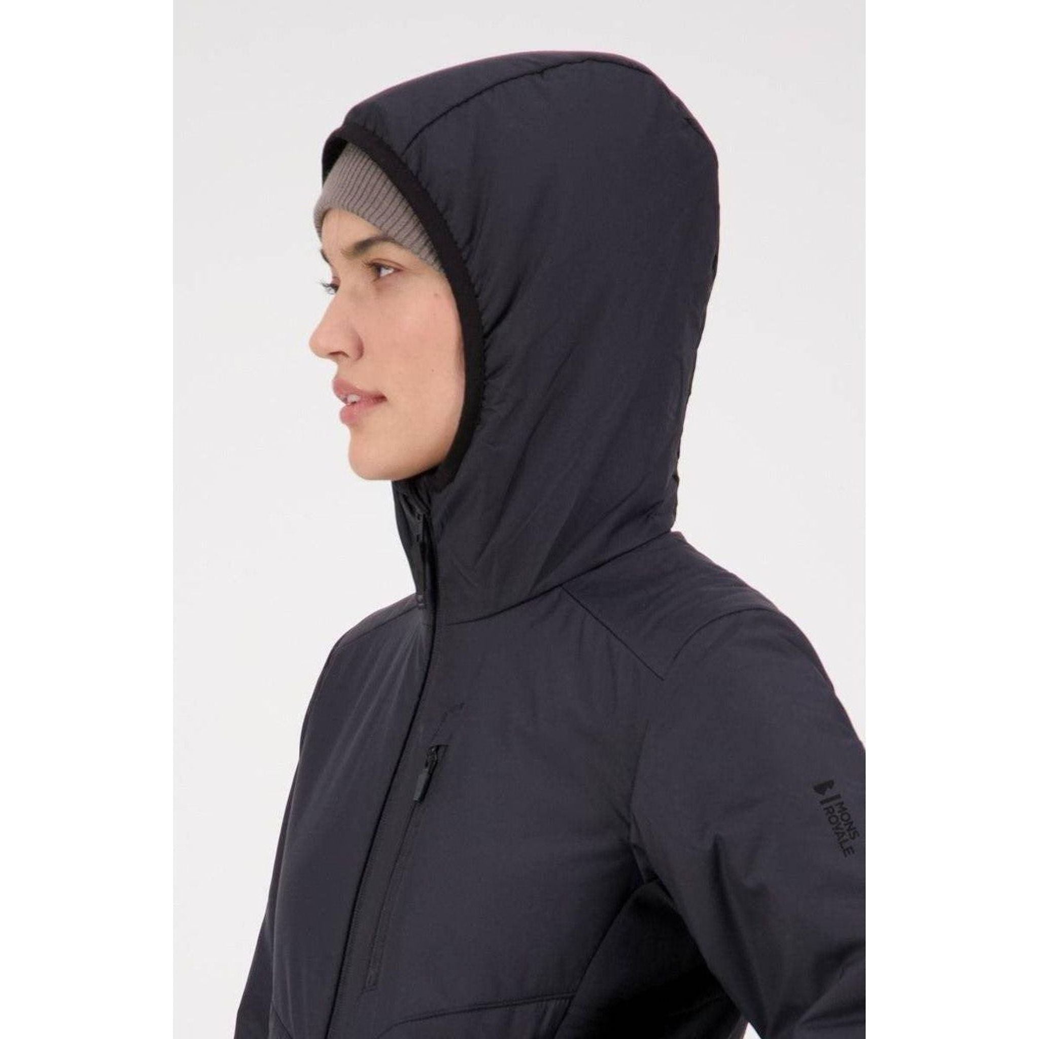 Mons Royale Womens Arete Wool Insulation Hood Outside Sports