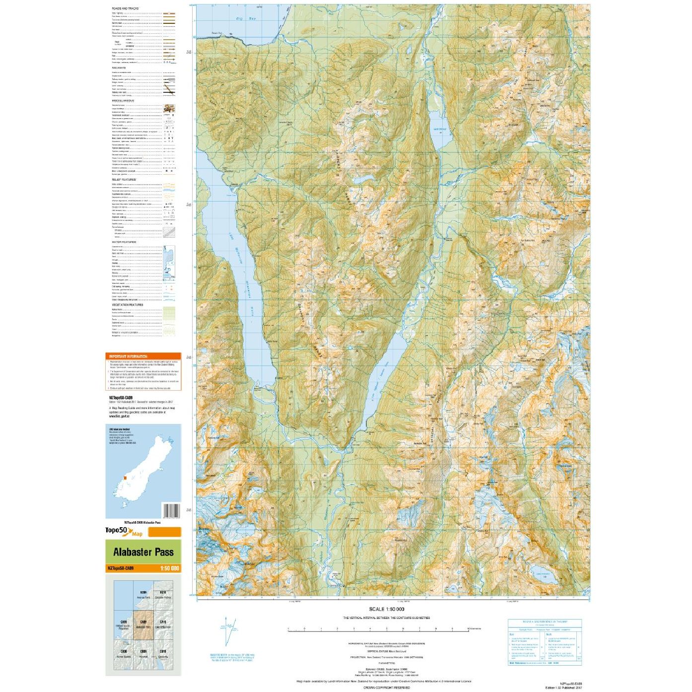 NZ Topo Map 50 Alabaster Pass CA09