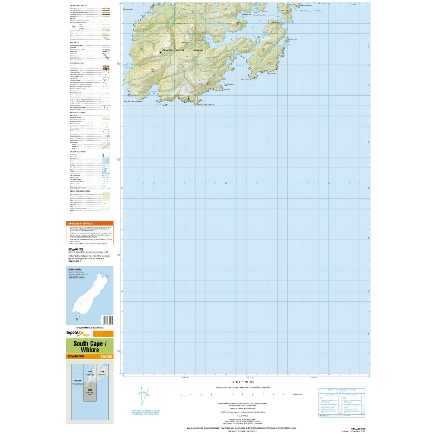Topo Map 50 South Cape Whiore