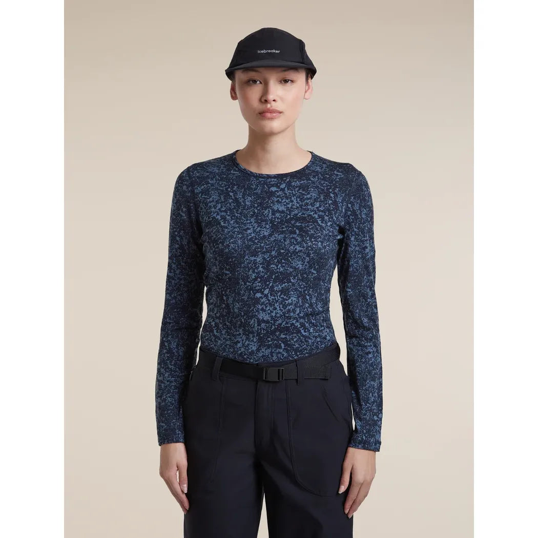 Icebreaker Women's Merino 200 Oasis Long Sleeve Crewe Moss Bloom AOP