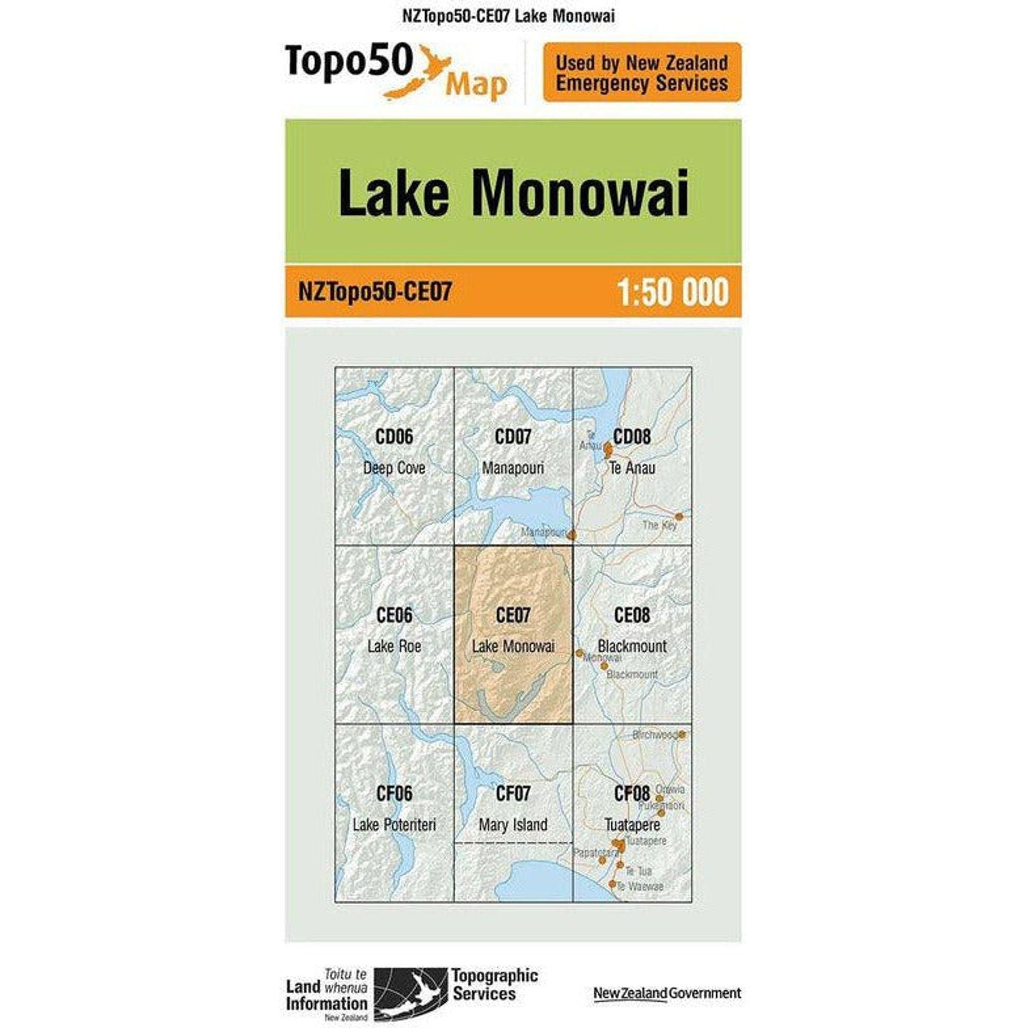 Topo Map 50 Lake Monowai CE07 Outside Sports