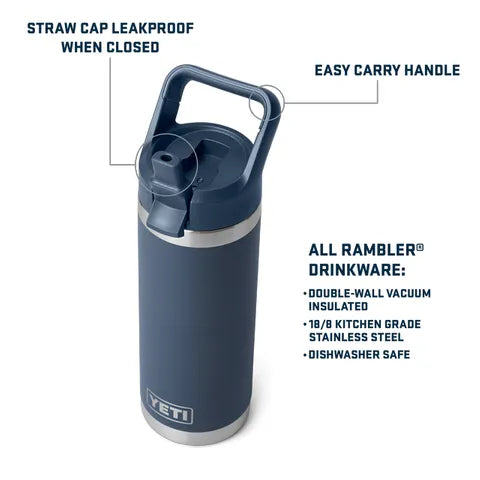 Yeti Rambler 18oz Bottle with Straw Lid Cap (532ml)